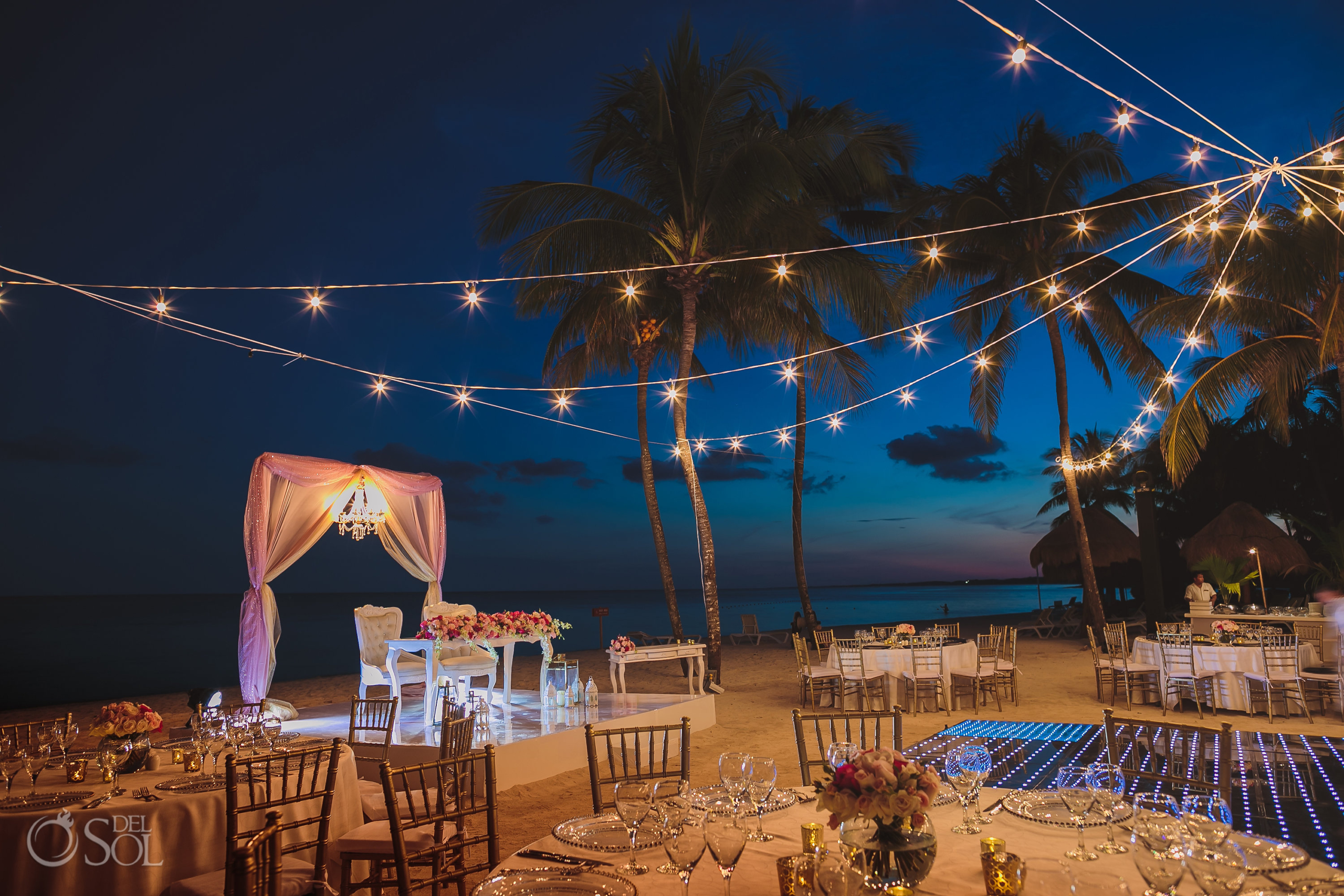 Dreams Tulum central beach Wedding reception set up