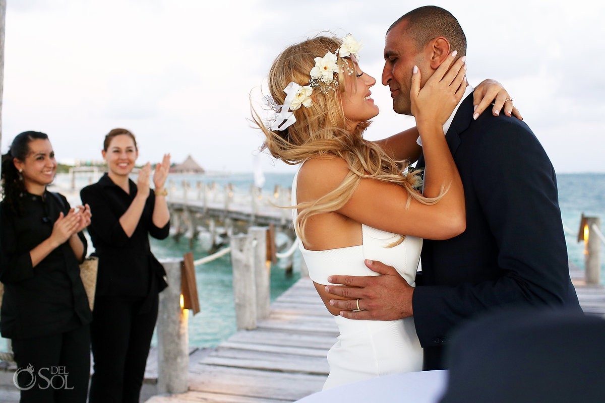 Elopement wedding ceremony on the pier at Nizuc Cancun