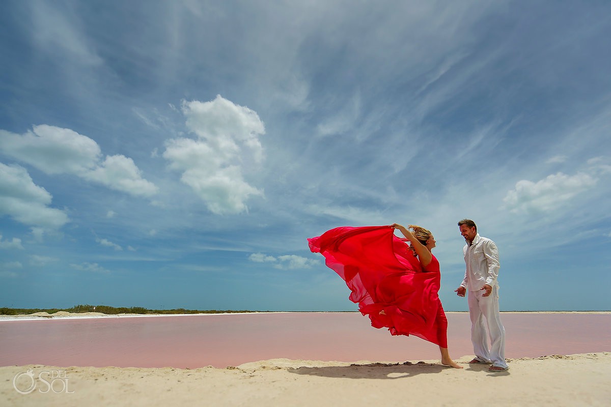 Pink water Las coloradas Mexico Elopement adventure ideas